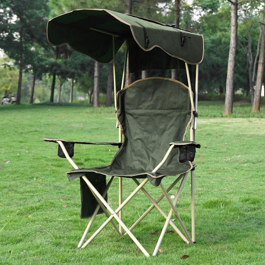 Upgraded Wide Foldable Camping Chair with Sunshade, 2 Cup Holders & Storage Bag for Beach Fishing Outdoor Sports