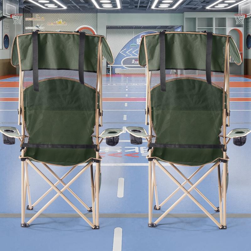 Upgraded Wide Foldable Camping Chair with Sunshade, 2 Cup Holders & Storage Bag for Beach Fishing Outdoor Sports