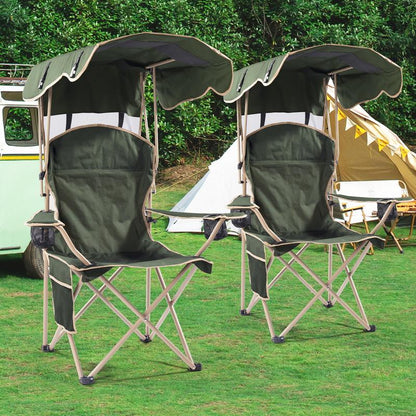 Upgraded Wide Foldable Camping Chair with Sunshade, 2 Cup Holders & Storage Bag for Beach Fishing Outdoor Sports