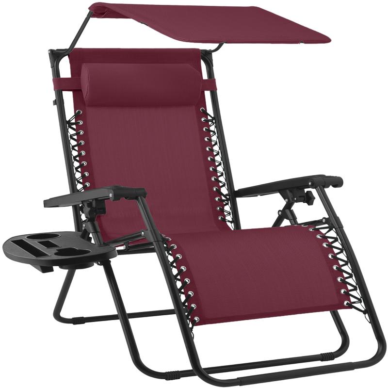Extra Wide 30 Inch Folding Zero Gravity Outdoor Lounge Chair with Adjustable Sun Canopy