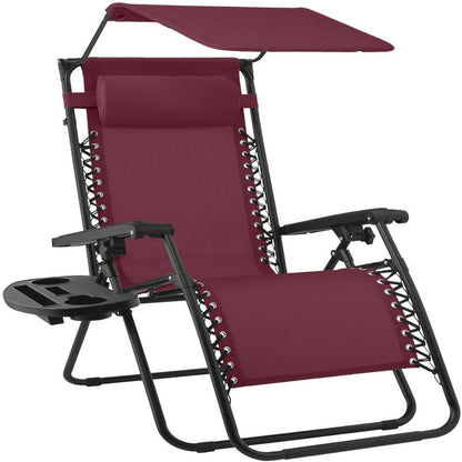 Extra Wide 30 Inch Folding Zero Gravity Outdoor Lounge Chair with Adjustable Sun Canopy